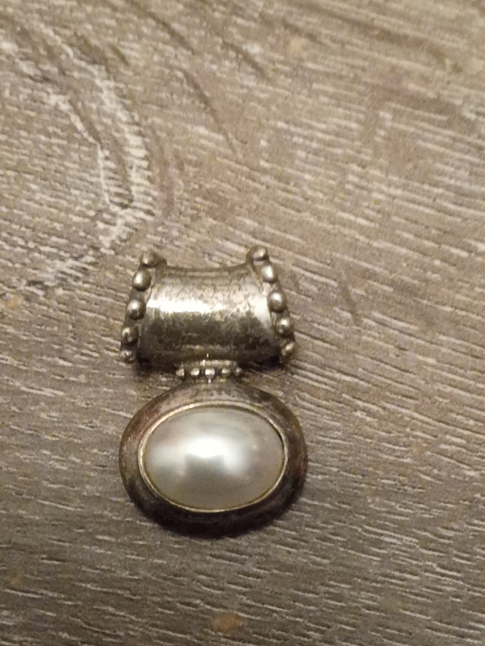 925 Sterling Silver Oval Faux Pearl Slide Pendant 10.9 Grams